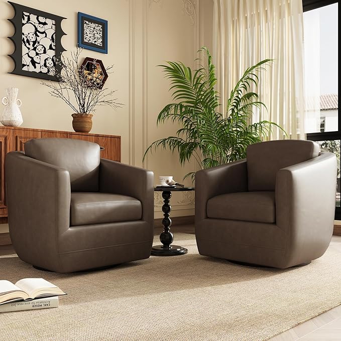 COLAMY 360°Swivel Accent Chair- Comfy Living Room Armchair No-Sag Foam & Sturdy Metal Base with Pillow, Fully Assembled Swivel Accent Single Sofa for Bedroom Living Room, Office, Wolf Grey