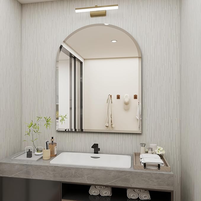 Arched Bathroom Mirror, 20X30 inch Arched Frameless Mirror, Arch Wall Mirror，Frameless Mirrors for Bathroom,Beveled Bathroom Mirror.