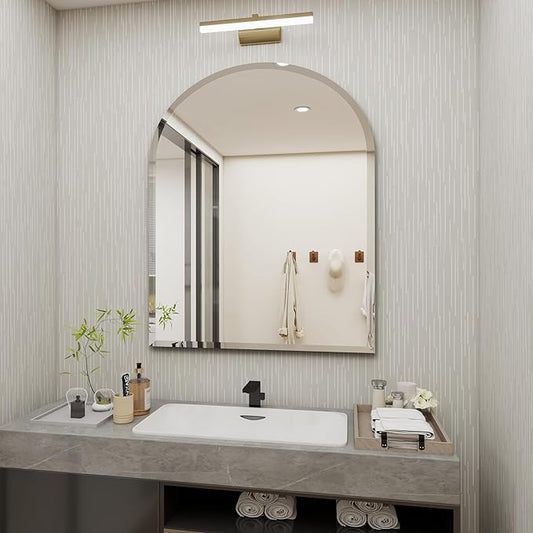 Arched Bathroom Mirror, 20X30 inch Arched Frameless Mirror, Arch Wall Mirror，Frameless Mirrors for Bathroom,Beveled Bathroom Mirror.