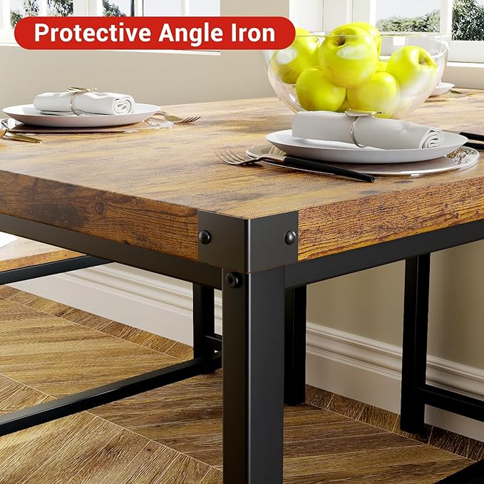Garvee Dining Table Set for 4, Kitchen Table with Benches, 3 Piece Rectangular Dining Room Set with 2 Wooden Benches for Small Space, Apartment, Studio, Home, Rustic Brown
