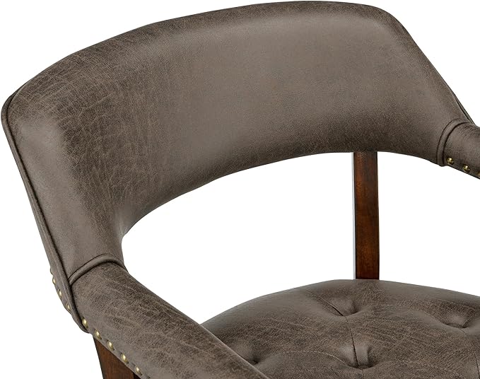 LEEMTORIG Large Dining Chairs with Casters and Arms, Rolling Dining Chairs with Wheels, Poker Chairs, Solid Wood Office Desk Chairs, 26"D x 25.2"W x 31.5"H, Cherry Legs & Dark Brown Fabric SY-1533-DK