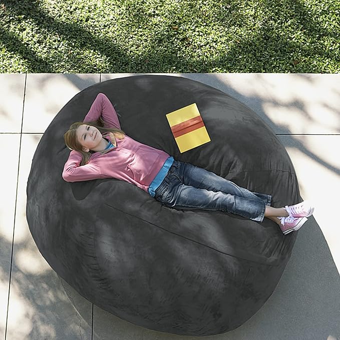 Giant Fur Bean Bag Chair Cover for Kids Adults, (No Filler) Living Room Furniture Big Round Soft Fluffy Faux Fur Beanbag Lazy Sofa Bed Cover (Light Grey, 7FT)