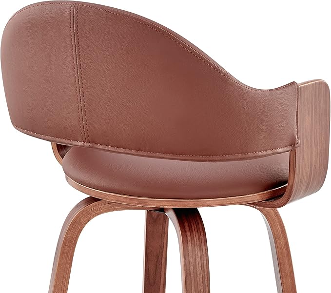 Armen Living Daxton Mid Century Modern Swivel Bar Stool for Kitchen Island Counter in Brown Faux Leather and Walnut Wood, 26" Seat Height