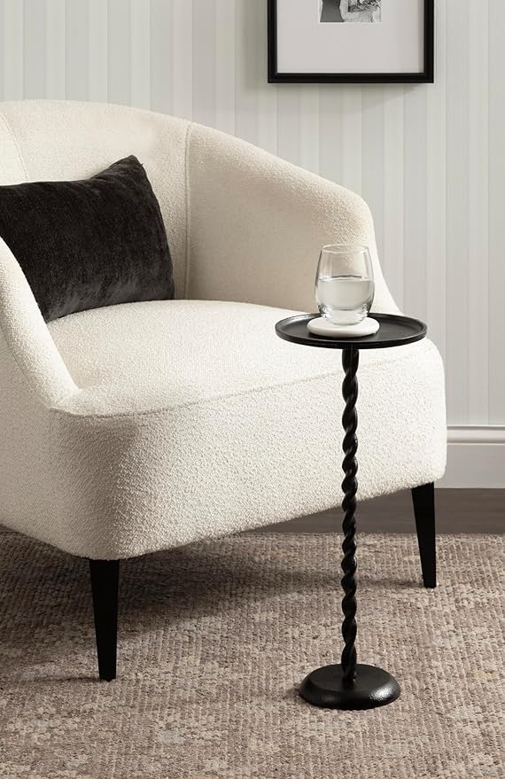 Kate and Laurel Ropa Transitional Round Pedestal Drink Table, 9 x 9 x 22, Black, Decorative Cast Aluminum Mini Table with Spiral Rope Design for Use as Indoor Plant Stand or Living Room Accent