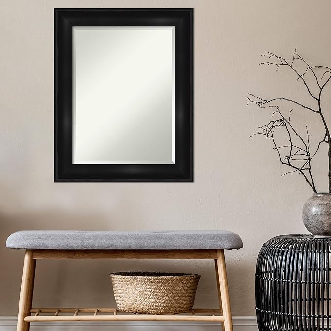 Amanti Art Black Bathroom Mirror for Over Sink, 30x24 Grand Black Rectangle Vanity Mirror, Medium Casual Frame, Hangs Horizonally and Vertically, Bathroom Wall Decor, Beveled Edge