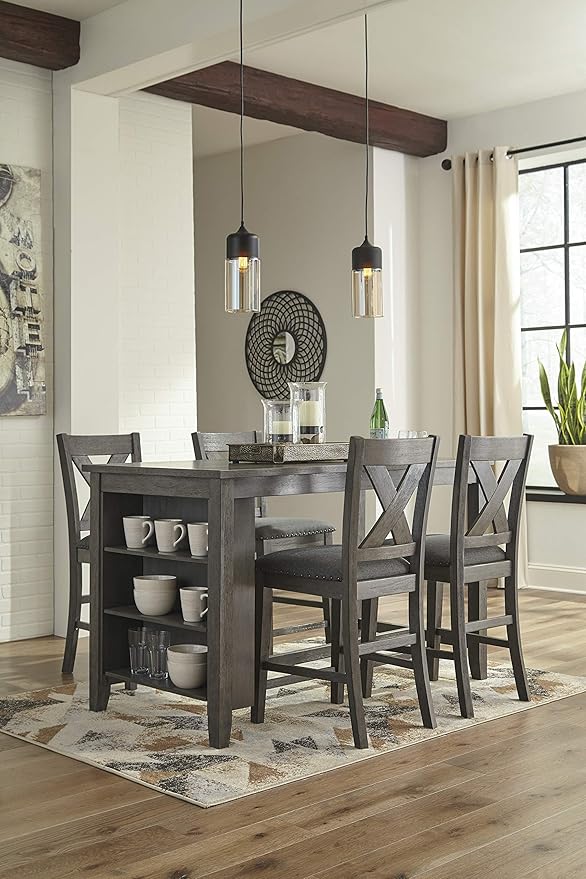 Signature Design by Ashley Caitbrook Rustic Counter Height Dining Table with Storage, Dark Gray