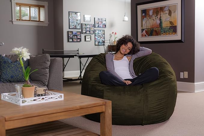 Sofa Sack Bean Bag Chair - Plush, Ultra Soft - Memory Foam Bean Bag Chair with Microsuede Cover - Stuffed Foam Filled Furniture and Accessories for Dorm Room 5 Feet - Olive