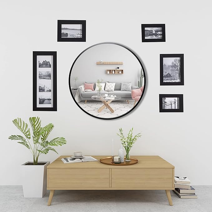 FrameWorks 24" Deluxe Contemporary Black Circular Aluminum Mirror