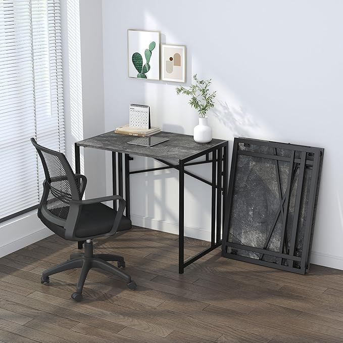 Small Folding Computer Desk 32 inch, Writing Gaming Computer Desk for Small Spaces, No Assembly Required Office Desk, Grey