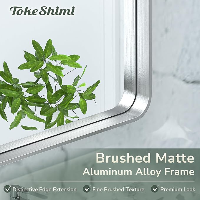 TokeShimi 60 x 28 Inch Wall Mirror for Bathroom Brushed Silver Metal Frame Decorative Rectangular Wall Mounted Home Decor Corner Hangs Farmhouse Mirror (Horizontal/Vertical)