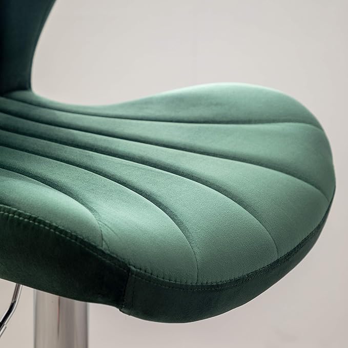 Roundhill Furniture Ellston Velvet Adjustable Swivel Barstools in Green, Set of 2