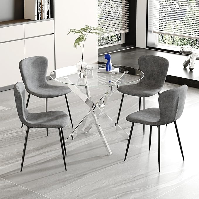 Glass Dining Table, Modern Kitchen Table 36" Small Round Dining Table for Apartment Kitchen Dining Room,Tempered Glass Table Top
