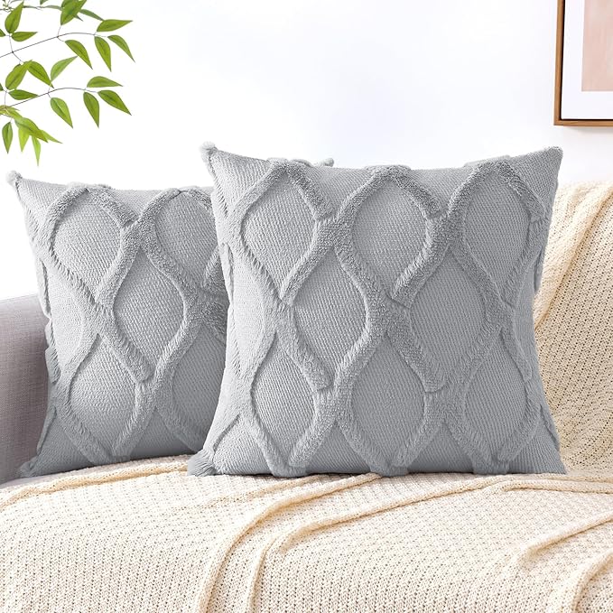 decorUhome Throw Pillow Covers 16x16 Inch Set of 2, Soft Plush Faux Fur Wool Grey Couch Pillow Covers, Decorative Neutral Pillow Cases for Bed Sofa Living Room Home Decor