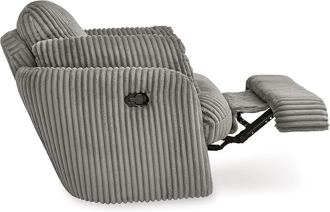 Signature Design by Ashley Tie-Breaker Casual Manual Press-Back Swivel Glider Rocker Recliner with 2 Bolster Pillows and Hidden Storage, Light Gray