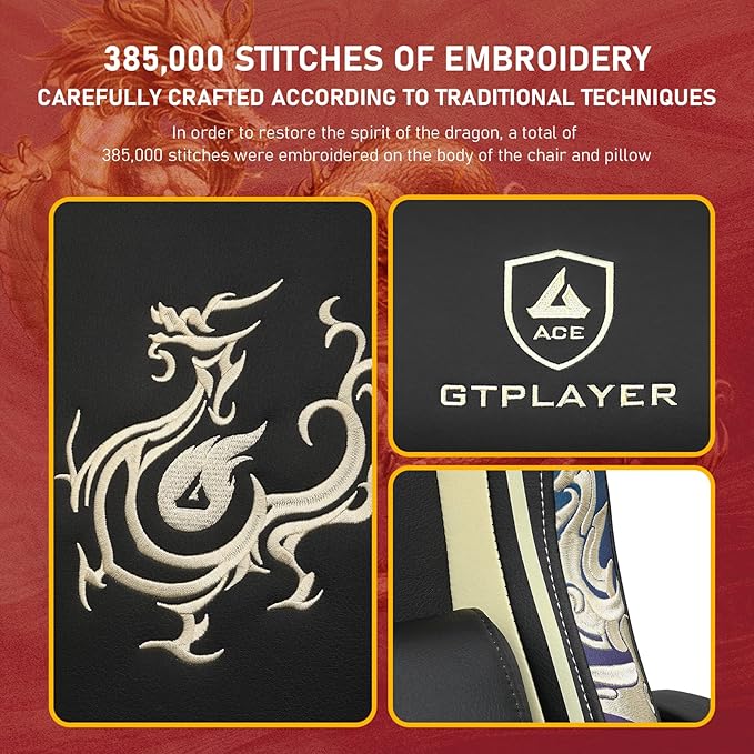 GTPLAYER Gaming Chair with Bluetooth Speakers and Footrest, Dragon Series Video Game Chair ，Heavy Duty Ergonomic Chair，Esports Gaming Chair，Computer Office Desk Chair by GTRACING(Black)
