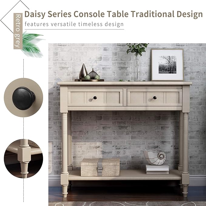 Merax Long Narrow Entryway Console Table with Storage Drawers and Bottom Shelf Antique Gray