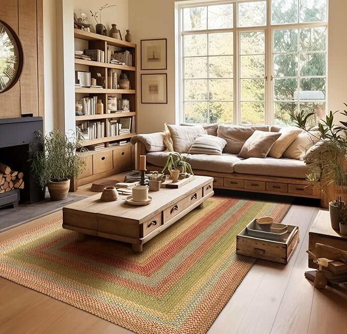 Homespice Azalea Multicolor Braided Area Rugs, Jute, 8x10' Rectangle - Perfect Country Primitive Decor for Dining Room, Bedroom, Everywhere
