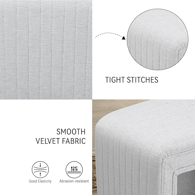 Get Set Style Vanity Stool Chair,Modern Linen Ottoman Foot Stool with Wooden Legs Sofa Bench Footstool Extra Seat for Vanity,Makeup Room,Living Room,Entryway,Office (Fully Assembled)