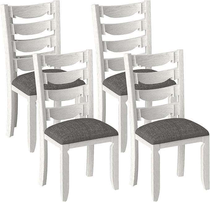 Solid Wood Dining Chair Set of 4, Kitchen Dining Room Chair with Upholstered Cushion & Wooden Legs, Modern Wood Side Chairs for for Kitchen, Washed Gray