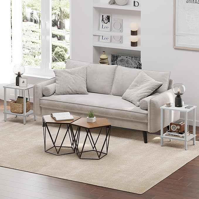 TUTOTAK End Table, Set of 2, Side Table, Nightstand, 2-Tier Storage Shelf, Sofa Table for Small Space, Living Room, Bed Room TB01BMW035