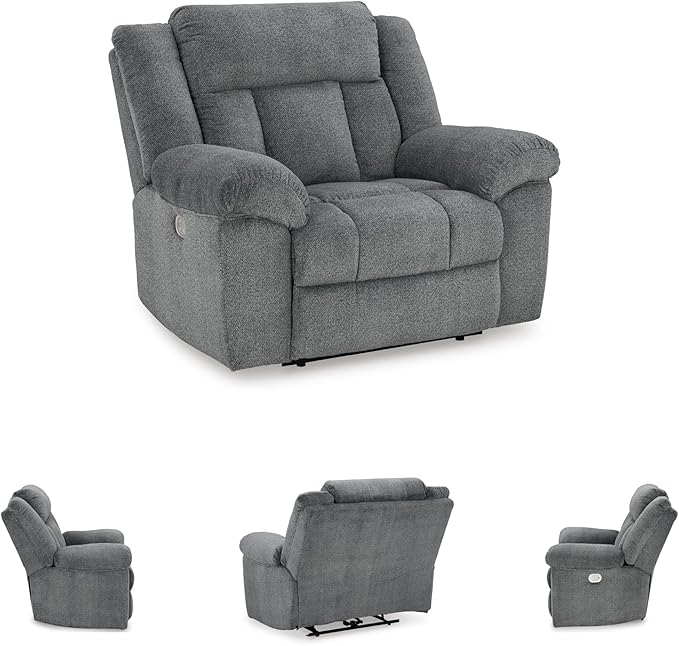 Signature Design by Ashley Tip-Off Casual Wall Hugger Power Recliner with Adjustable Headrest and USB Ports, Gray