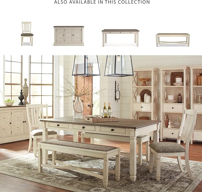 Signature Design by Ashley Bolanburg Farmhouse Dining Table with Drawers, Seats up to 6, Whitewash