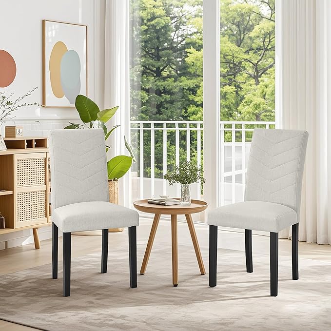 VECELO Upholstered Dining Chairs Set of 4, Fabric Wood Legs High Back for Kitchen Living Room, Beige