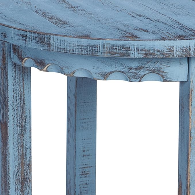 Rustic Cottage Round End Table w/ 1 Shelf - 25 in. W x 20 in. D x 24 in. H - Distressed Blue - Assembly Required - Select Hardwoods with Wood - Living Room Furniture - Solid Wood