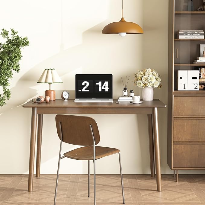 100% Solid Wood Rectangular Dining Table - 47.2" Mid Century Modern Kitchen Table, Wooden Dining Tables Seats 2-4 People，Small Farmhouse Rectangle Desk for Dining Room, Kitchen, Living Room (Walnut)