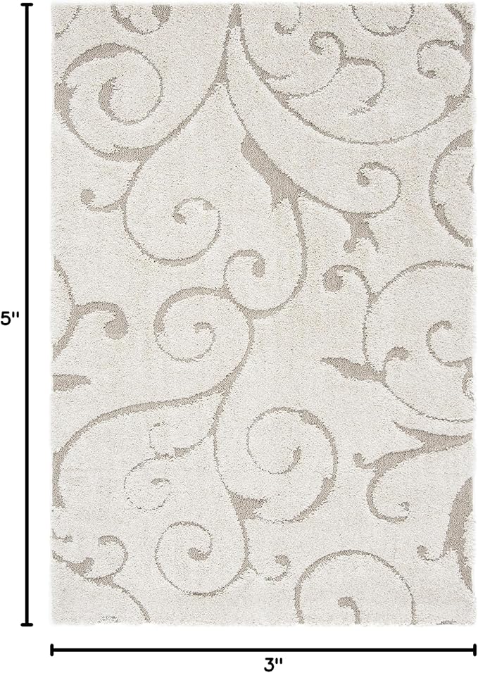 SAFAVIEH Florida Shag Collection Accent Rug - 3'3" x 5'3", Cream & Beige, Scroll, Non-Shedding & Easy Care, 1.2-inch Thick Ideal for High Traffic Areas in Entryway, Living Room, Bedroom (SG455-1113)