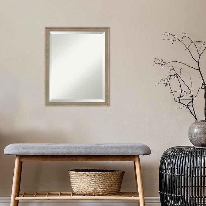 Amanti Art Brown Bathroom Mirror for Over Sink, 22x18 Florence Light Brown Rectangle Vanity Mirror, Small Casual Frame, Hangs Horizonally and Vertically, Bathroom Wall Decor, Beveled Edge from WI, USA