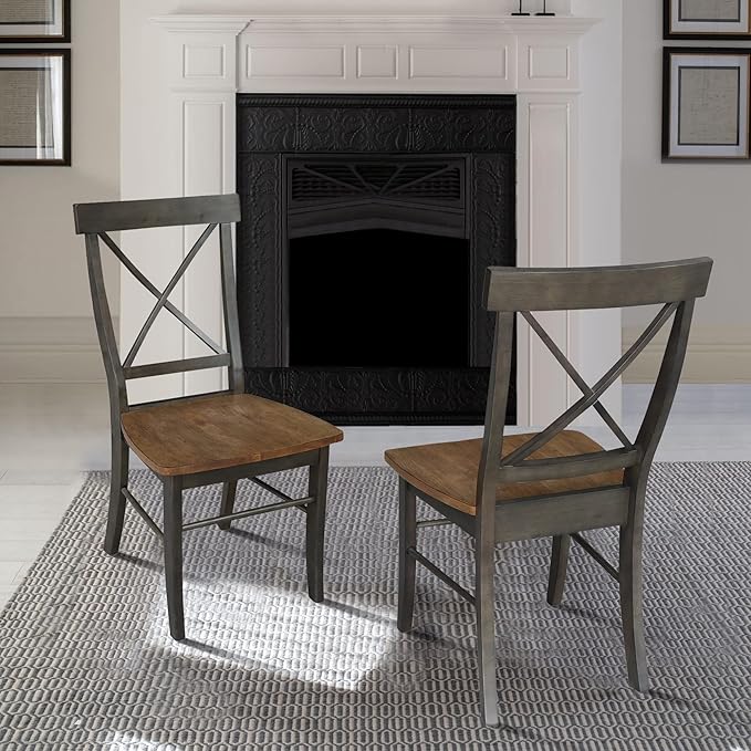 Set of Two X-Back Dining Chairs, Hickory/Washed Coal