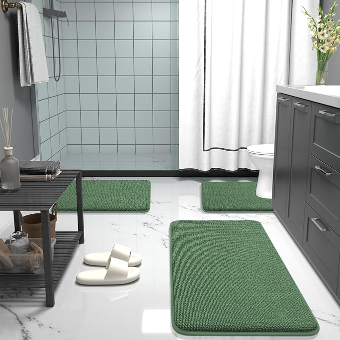 OLANLY Thick Memory Foam Bath Mat Rug 24x16, Extra Soft Absorbent Bathroom Rug, Quick Dry Bath Mats, Non-Slip, Machine Washable Carpet for Bathroom, Tub and Shower, Home Decor Accessories, Olive Green