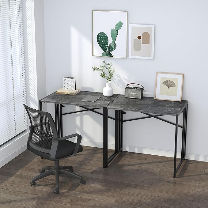 Small Folding Computer Desk 32 inch, Writing Gaming Computer Desk for Small Spaces, No Assembly Required Office Desk, Grey