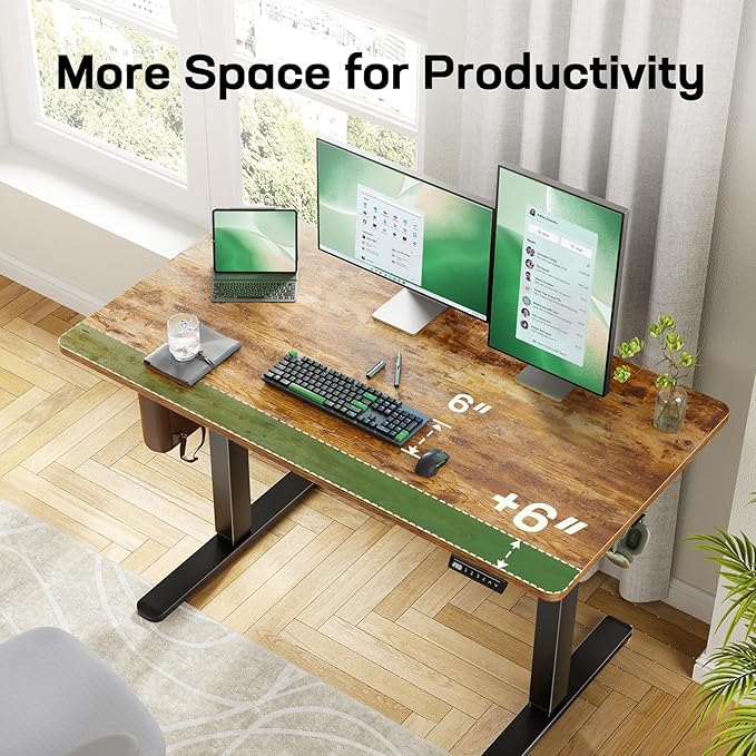 Marsail Electric Standing Desk with One-Piece Desktop,48 x 30 inch Height Adjustable Office Gaming Computer Desk with Deeper Tabletop,Home Office Stand up Desk with 4 Memory Presets, table for Bedroom
