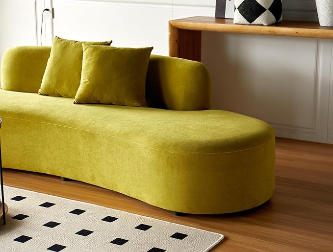 Container Furniture Direct 90" Curved Sofa with Throw Pillows, 4 Seater Luxury Velvet Couch with Half Moon Design and High-Density Foam, Ideal for Modern Living Room, Office & Apartment, Olive Green