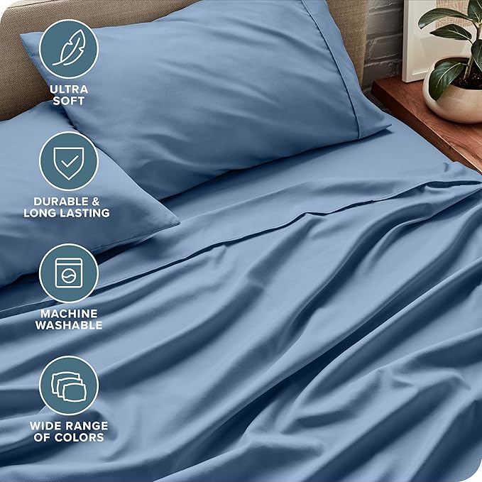 Bare Home King Sheet Set - Luxury 1800 Ultra-Soft Microfiber King Bed Sheets - Double Brushed - Deep Pockets - Easy Fit - 4 Piece Set - Bedding Sheets & Pillowcases (King, Coronet Blue)
