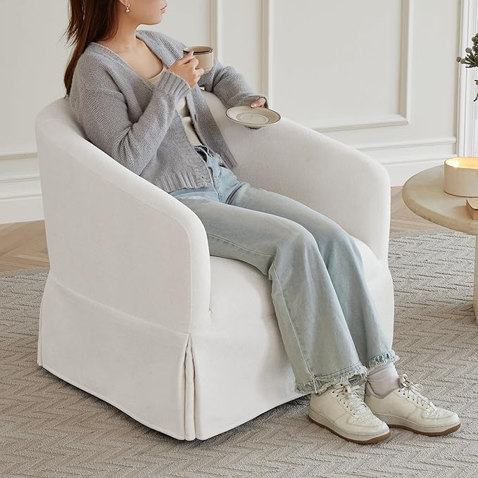 Swivel Accent Chair Set of 2, 360 Degree Performance Fabric Armchair Modern Barrel Chairs Armchair for Living Room Bedroom Home and Office,Cream White