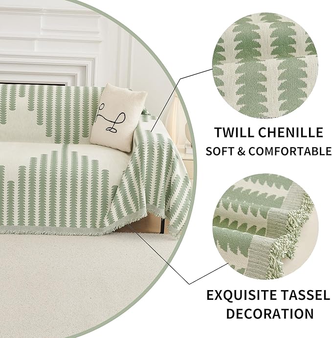 HAOMAIJIA Boho Sofa Covers Couch Covers for 3 Cushion Couch Sofa Pet Friendly Soft Thick Couch Cover for Dogs Washable Sectional Couch Covers L Shape Furniture Protector (Sage Green, 91"x118")