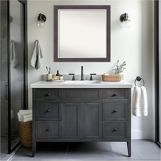 Amanti Art Brown Bathroom Mirror for Over Sink, 32x32 Ellie Brown Silver Square Vanity Mirror, Large Modern Contemporary Frame, Hangs Horizonally and Vertically, Bathroom Wall Decor, Non-Beveled Edge
