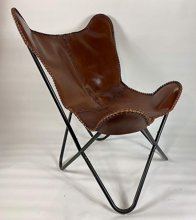 Brown Saddle Butterfly Modern Chair - Genuine Leather