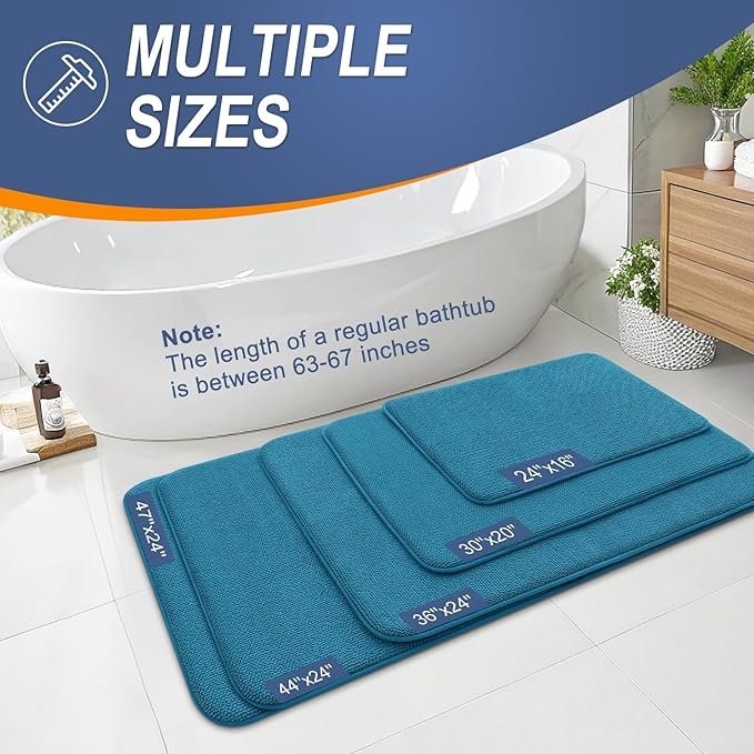 OLANLY Thick Memory Foam Bath Mat Rug 30x20, Extra Soft Absorbent Bathroom Rug, Quick Dry Bath Mat, Non-Slip, Machine Washable Carpet for Bathroom, Tub and Shower, Home Decor Accessories, Peacock Blue