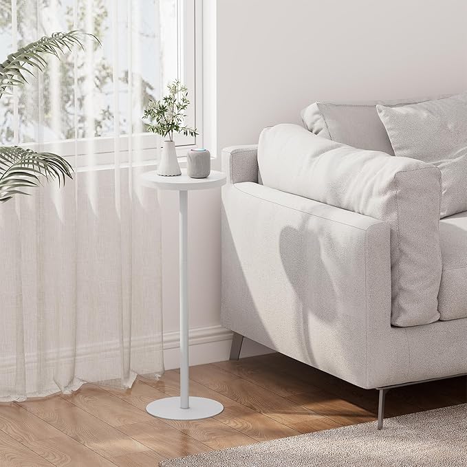 TUTOTAK Tall Round Side Table, Small End Table, Set of 2, Beside Table, Drink Table, Pedestal Side Table, livingroom, White TB01BW0652