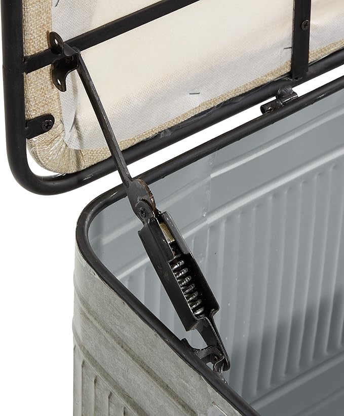 Deco 79 Metal Room Storage Bench Galvanized Entryway Bench with Cream Burlap Top, Bench 50" x 16" x 18", Gray