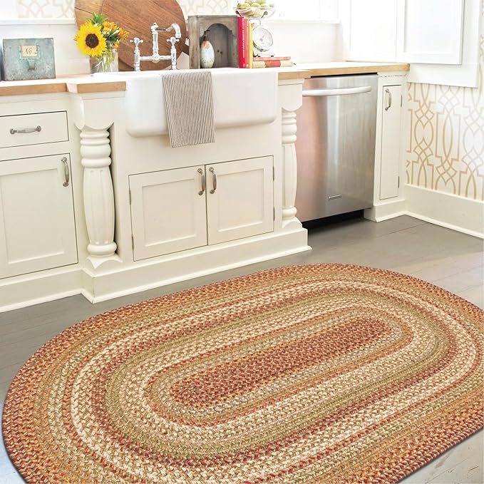 Homespice 27x45” Brown Oval Braided Rug. Harvest Brown Jute Oval Rug. Uses- Entryway, Kitchen Rugs, Bathroom Rugs. Reversible, Rustic, Country, Primitive, Farmhouse Decor Rug