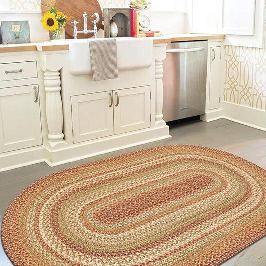 Homespice 27x45” Brown Oval Braided Rug. Harvest Brown Jute Oval Rug. Uses- Entryway, Kitchen Rugs, Bathroom Rugs. Reversible, Rustic, Country, Primitive, Farmhouse Decor Rug