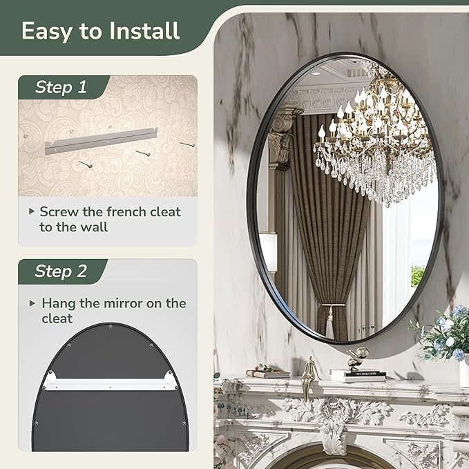TokeShimi Black Oval Mirrors for Wall Decor 24x36 Inch with Non-Rusting Aluminum Alloy Brushed Matte Framed Wall Mounted for Bathroom, Entryway, Living Room, Bedroom,Vanity or Horizontal
