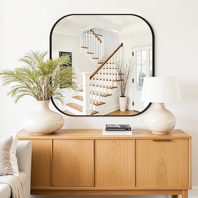 Bathroom Mirrors for Over Sink, 30x30 Vanity Squircle Mirror for Bathroom Sink, HD Shatterproof Square Wall Mirror for Bathroom Washroom Lavatory Restroom Metal Frame