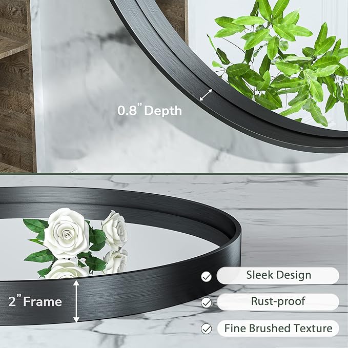 TokeShimi Black Oval Mirrors for Wall Decor 24x36 Inch with Non-Rusting Aluminum Alloy Brushed Matte Framed Wall Mounted for Bathroom, Entryway, Living Room, Bedroom,Vanity or Horizontal