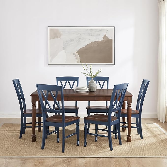 Crosley Furniture Shelby 7-Piece Traditional Dining Table Set for 6, Dinner Tables with Kitchen Chairs, Navy/Dark Cherry